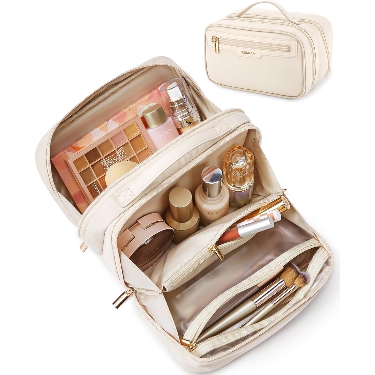 Neceser Maquillaje Bagsmart Compartimentos Maltiples Beige