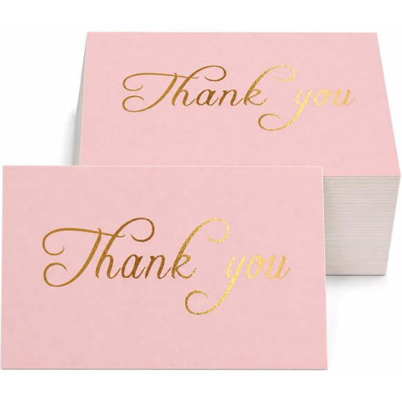 Tarjetas de agradecimiento SMOQYKBW paquete de 100, rosa con foil dorado