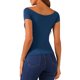 thumbnail image 3 of INSPIRE CHIC Blusa sólida de mujer con mangas cortas, hombros descubiertos, longitud a la cadera, talla L, azul marino, 3 of 6