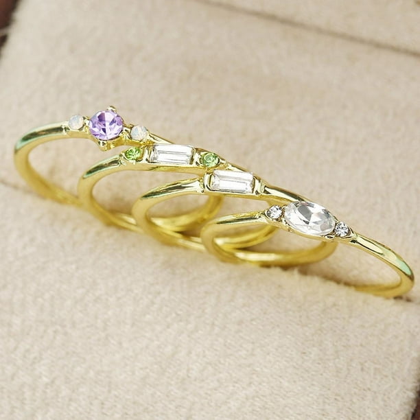 4 pcs Shiny Zircon Inlaid Finger Ring - 14K Gold Plated Alloy Ring for Women