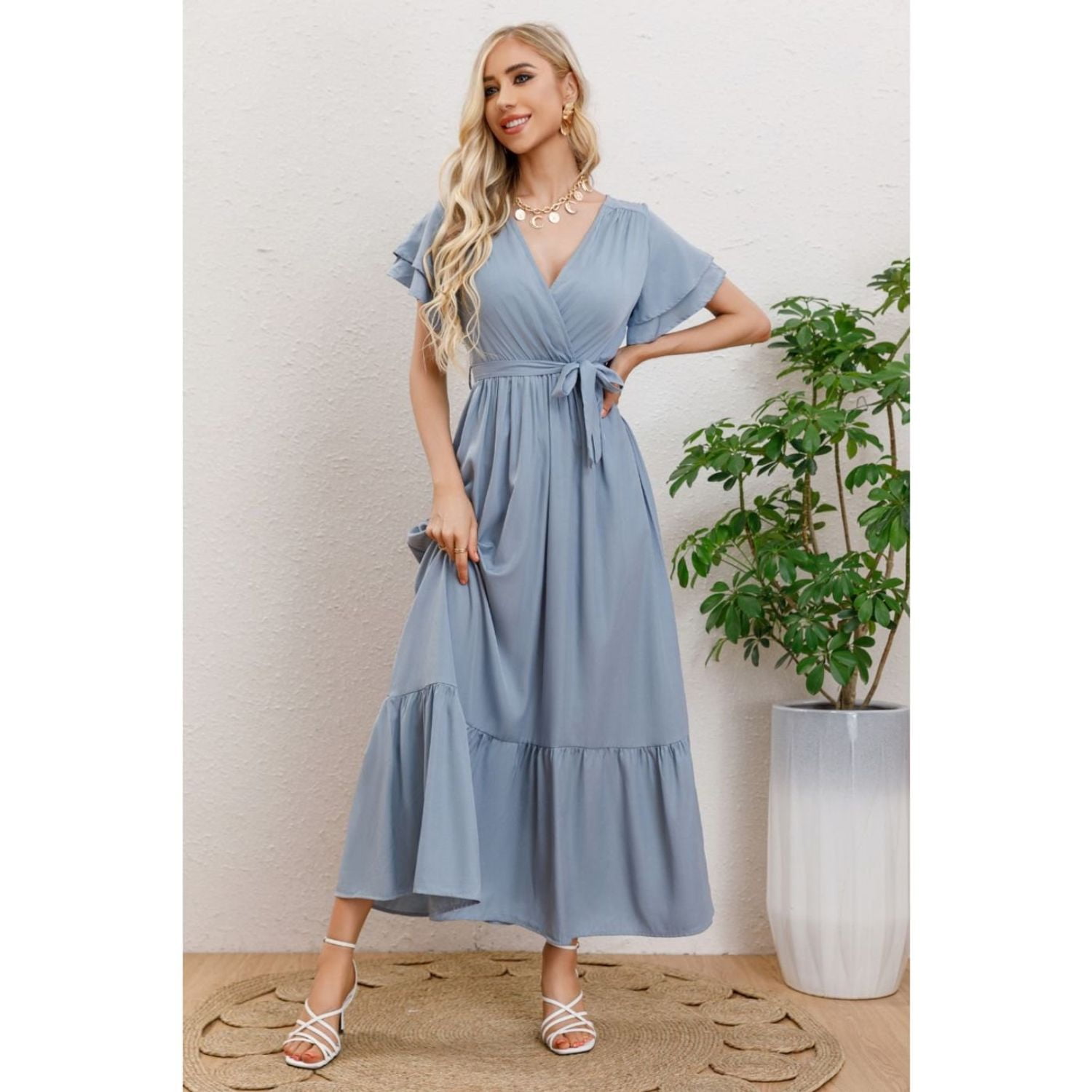 Likeshop - Maxi Vestido Largo Mujer Primavera Premium. Abertura, Cuello V 326