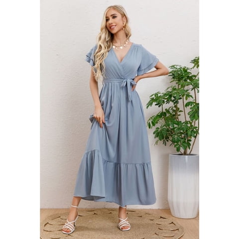 Likeshop - Maxi Vestido Largo Mujer Primavera Premium. Abertura, Cuello V 326