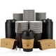 thumbnail image 1 of Vasos de papel para beber LITOPAK, 12 onzas, con tapas, fundas y pajitas, 100 unidades, 1 of 7