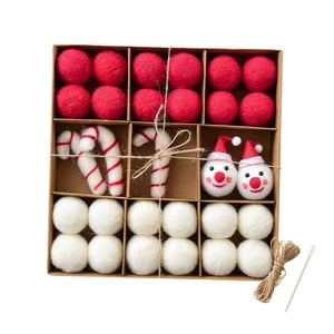 Bothyi - Bolas De Fieltro Navideñas Con Estuche De Almacenamiento Decoración Navideña Para Festivales Ventana Interior Roja Y Blanca