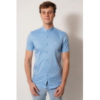 White Clothing - Camisa Cuello Mao Color Celeste Cielo Manga Corta Fit