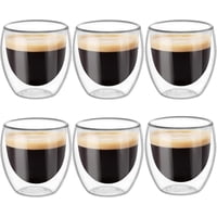 Wakeshome - Set 6 Tazas Espresso Doble Pared 80Ml Frio Caliente Sin Asa
