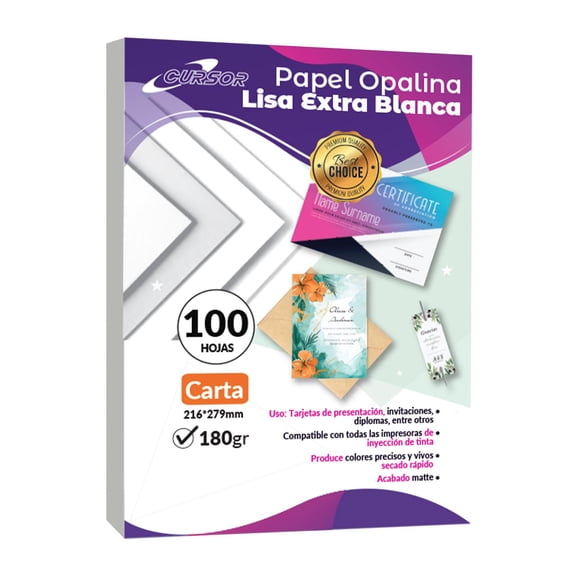 Cartulina Opalina 180 Gr Lisa Extra Blanca Carta 100 Hojas