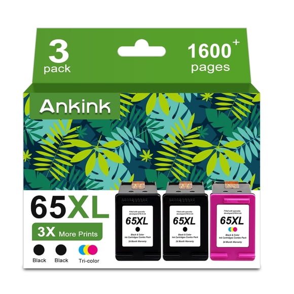 Cartucho de tinta Ankink 65XL 65 XL, color negro, paquete de 3 unidades
