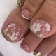 thumbnail image 1 of 24pcs Sparkling Golden Glitter Flower Press On Toenails with Rhinestone Design - Glossy Full Cover Short Square False Toenails for Women and Girls, 1 of 2