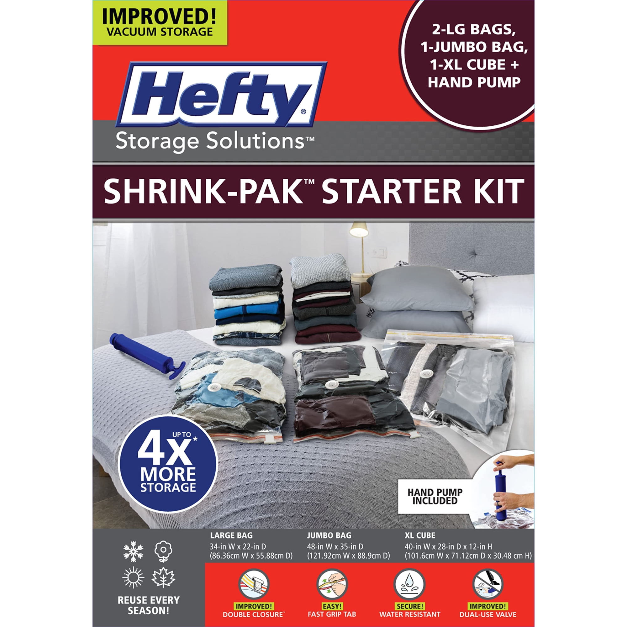 Bolsas De Almacenamiento Al Vacío Hefty Shrink-pak 2 Grandes, 1 Xl, 1 Jumbo, 5 Unidades