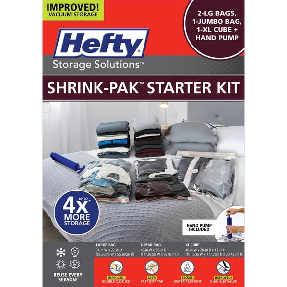 Bolsas de almacenamiento al vacío Hefty Shrink-Pak 2 grandes, 1 XL, 1 Jumbo, 5 unidades