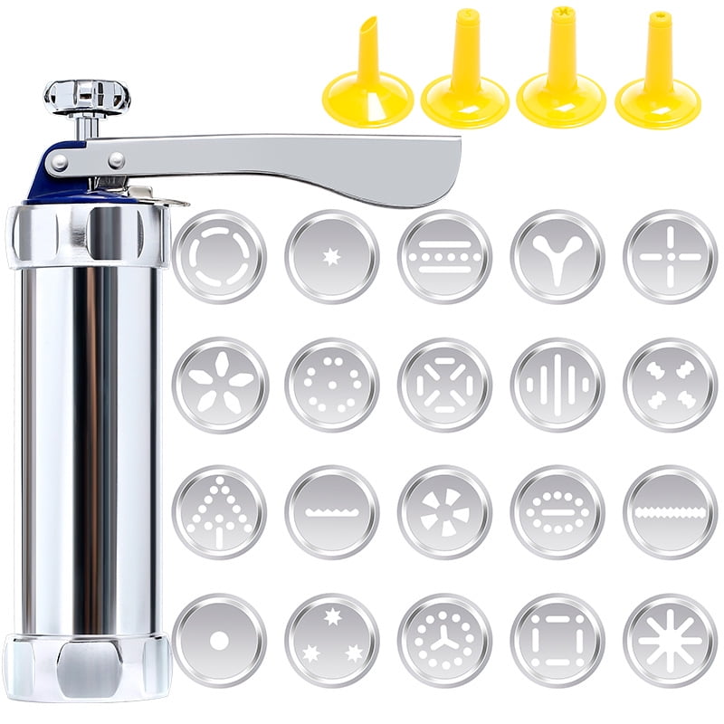 Xusx111 - Fabricante De Galletas Pistola De Prensa De Galletas, Kit De Prensa De Galletas De Acero Inoxidable (con 20 Discos Y 4 Boquillas) Herramienta De Horneado Casera Pastel De Galletas Y Decoraci