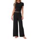 thumbnail image 2 of INSPIRE CHIC Conjuntos de Pijama para Mujer, Top de Manga Corta de Punto, Pantalones Largos con Volantes y Pierna Ancha, Chándal de 2 Piezas, Conjuntos de Pj para Estar en Casa, Talla S, Negro, 2 of 6