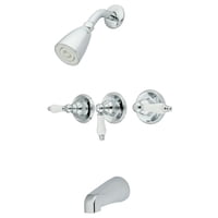 Grifo Kingston Brass Kb231Pl Para Bañera Y Ducha Con 3 Manillas De Porcelana