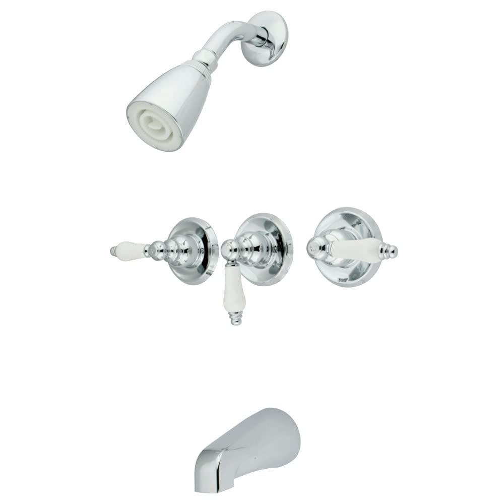 Grifo Kingston Brass Kb231pl Para Bañera Y Ducha Con 3 Manillas De Porcelana