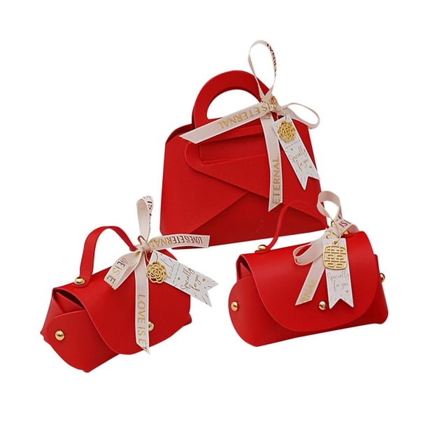 Bolsa de regalo para dulces de boda con asa, caja de dulces europea portátil de cuero, caja de regalo para recuerdos de boda para regalos de cumpleaño Rojo