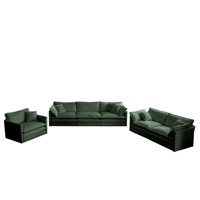 M&Ms - Modern Sofa Couch, 3 Piece Set Extra Deep Seat Sectional Sofa For Living Room, Oversized Sofa, 3 Seat Sofa, Loveseat And Single Sofa, Green Chenille
