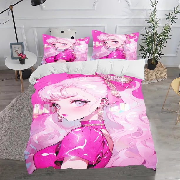 Barbie Double Duvet Cover Set Bedding 100% Polyester 3-Piece Set 1 Quilt Cover Cute Printed Cartoon Home Suitable For Children
