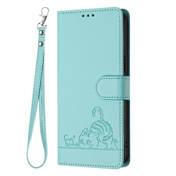 Funda tipo cartera FOXDOCK para BLU View 5 con soporte, ranuras, RFID, diseño de gato