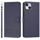 thumbnail image 2 of Funda de Cuero Tipo Billetera para Apple iPhone 15 de 6.1", con Tarjetero, Pulsera, Soporte a Prueba de Golpes con Relieve de Patrón Feliz, Funda para Teléfono, Azul, For iPhone 15, 2 of 8