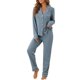 thumbnail image 2 of INSPIRE CHIC Conjunto de Pijama de Manga Larga para Mujer con Botones, Ropa de Dormir con Ribete en Contraste y Pantalones de Cintura Elástica M Azul, 2 of 5