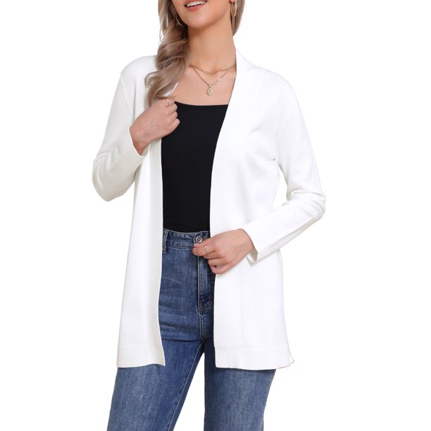 INSPIRE CHIC Cárdigan abierto para mujer de manga larga, elástico, suave, casual, tejido para otoño e invierno, XS Blanco