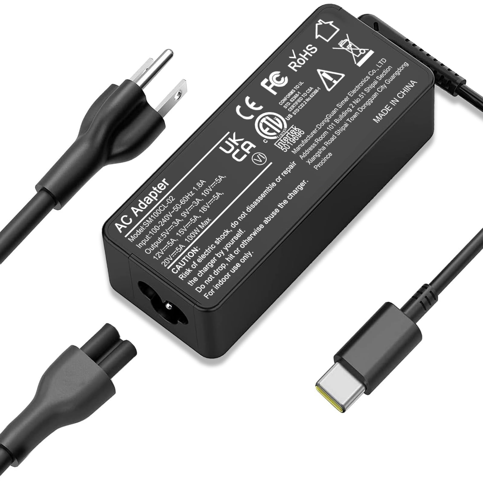 Elecbrain - Cargador Usb C Para Portátil, Adaptador De Corriente Alterna De 100 W Para Lenovo, Hp