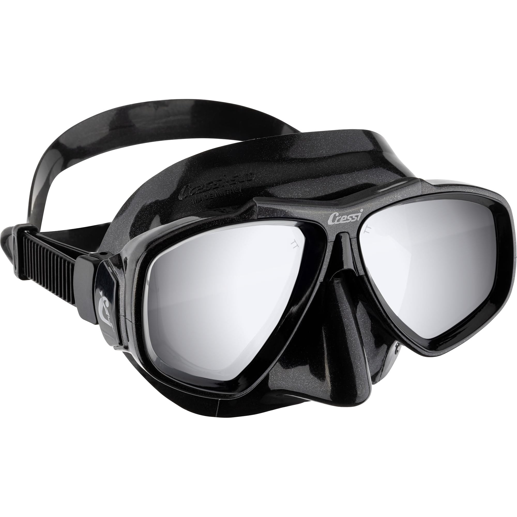 Máscara De Buceo Cressi Focus De 2 Lentes, Negro/negro Con Lente Plateada Espejada
