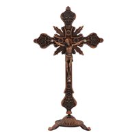 Magideal - Crucifijo De Pie Crucifijo De Jesús Crucifijo Con Soporte Mesa Cruz Para Oraciones Decoración Del Hogar , Rojo Antiguo