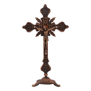 Magideal - Crucifijo De Pie Crucifijo De Jesús Crucifijo Con Soporte Mesa Cruz Para Oraciones Decoración Del Hogar , Rojo Antiguo