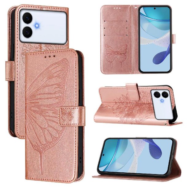 Funda cartera mariposa para Samsung Galaxy S26 Edge con soporte y ranuras para tarjetas Oro rosa