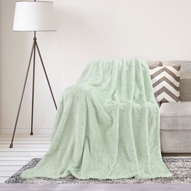Manta de Cama de Lujo de Forro Polar PiccoCasa Tejido de Malla Twin-XL Verde Pálido