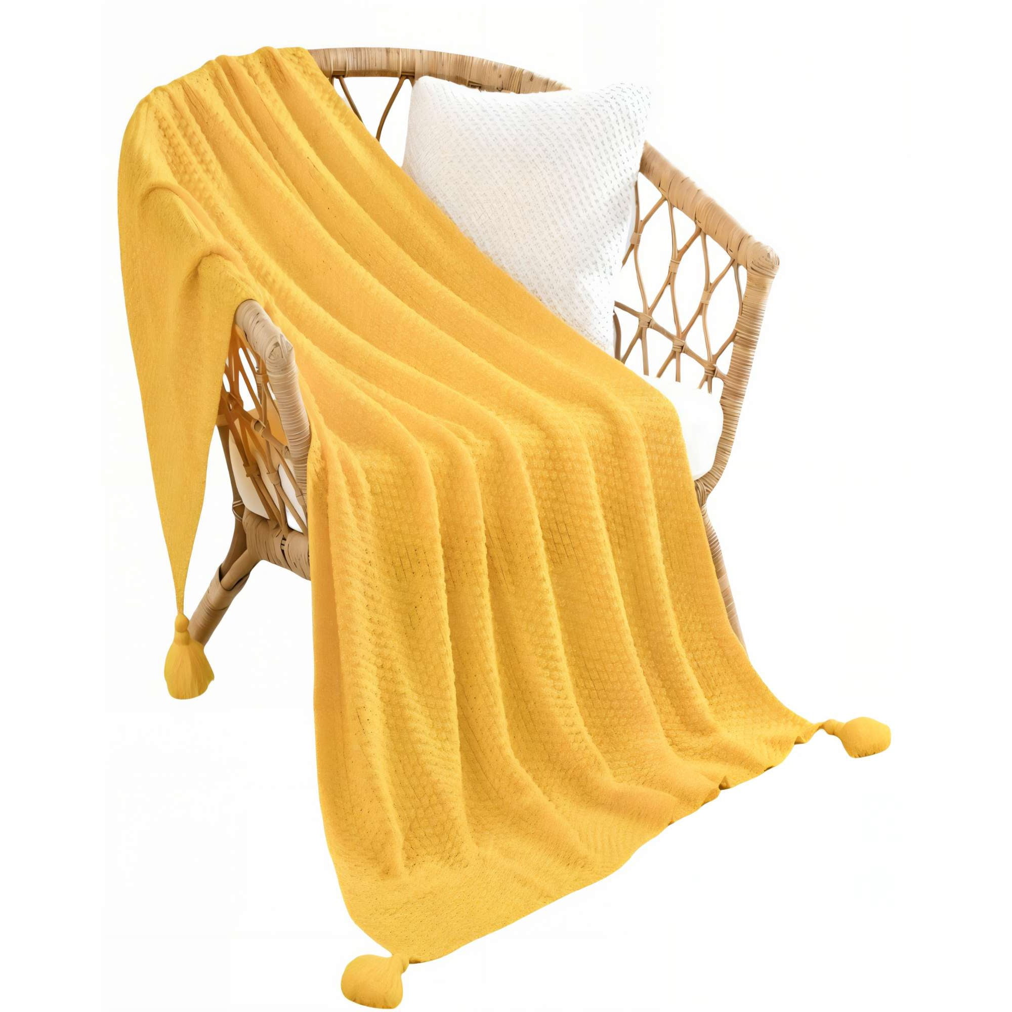 Genérico - Manta De Sofá Con Flecos De Soga 130cmx180cm Color Amarillo