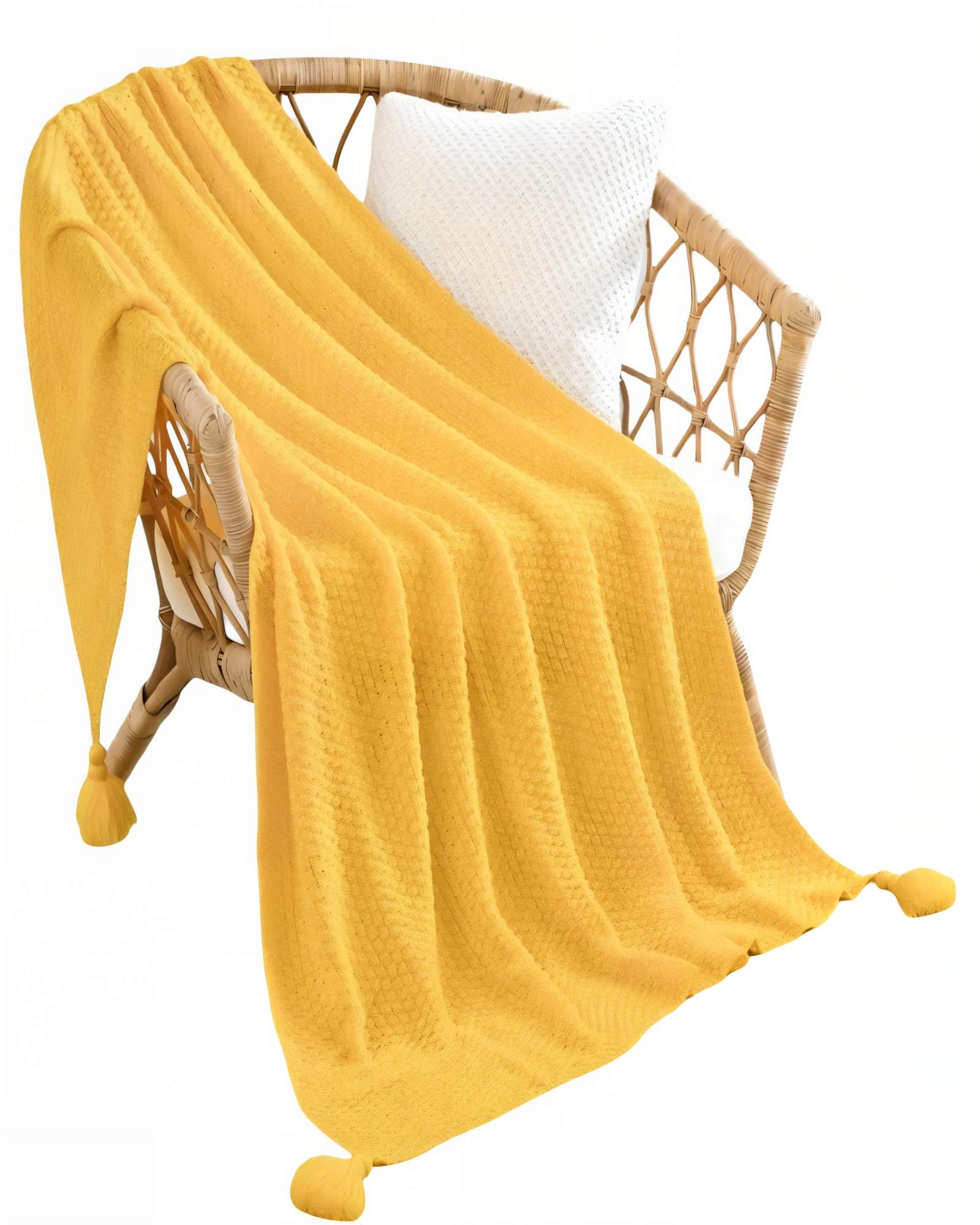 Genérico - Manta De Sofá Con Flecos De Soga Color Amarillo