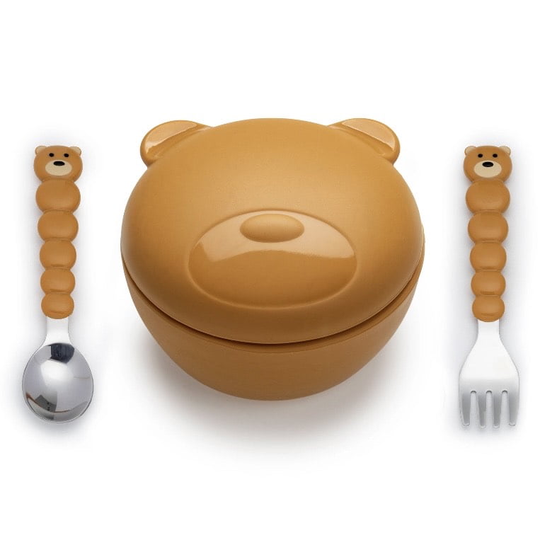 Melii - Bowl De Silicona Y Cubiertos Oso