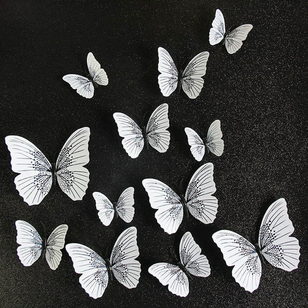 12pcs 3D Imitation Butterfly Wall Stickers, Glitter Butterfly Stickers, Room Wall Decor