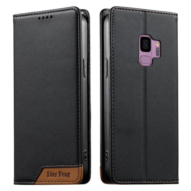 Funda Tipo Cartera de Cuero Sintético para Samsung Galaxy S9 Bloqueo RFID, con Ranuras para Tarjetas y Bolsillo para Efectivo, Cierre Magnético Fuerte Negro