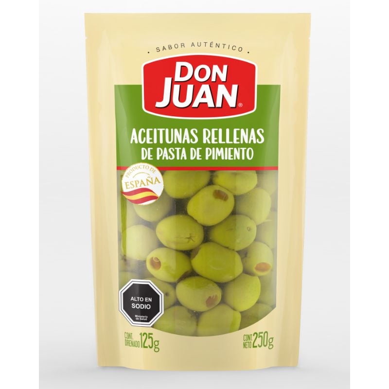 Aceitunas Rellenas Con Pimiento Bolsa 250 g Don Juan