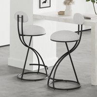 M&Ms - Round Print Bar Stools Set Of 2 Black Metal Upholstered Chairs For Kitchen Island & Dining Rooms Counter Stools (Black & White Print)