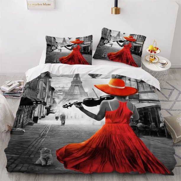 Eiffel Tower France Paris Bedding Set,Duvet Cover Comforter Bed Set Quilt Cover Pillowcase, Boys Girls Adult Bed Sheets