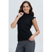 Fashionspark - Polera Mujer Rib Terminaciones Negro