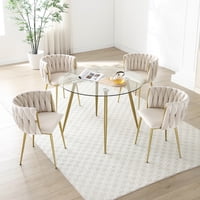 M&Ms - Modern Velvet Dining Chairs Set Of 2, Upholstered Woven Dining Chair With Golden Metal Legs, Upholstered Dining Chairs For Dining Room, Kitchen, Vanity, Living Room