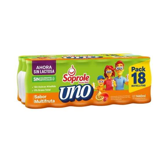 Bebida Láctea Probiótico Uno  multifruta pack 18, 1.5 L
