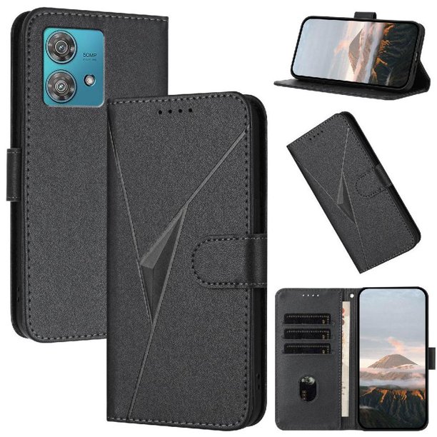 Funda Cartera Fibra de Carbono para Motorola Edge 40 Neo 5G con Soporte y Cierre Magnético Negro