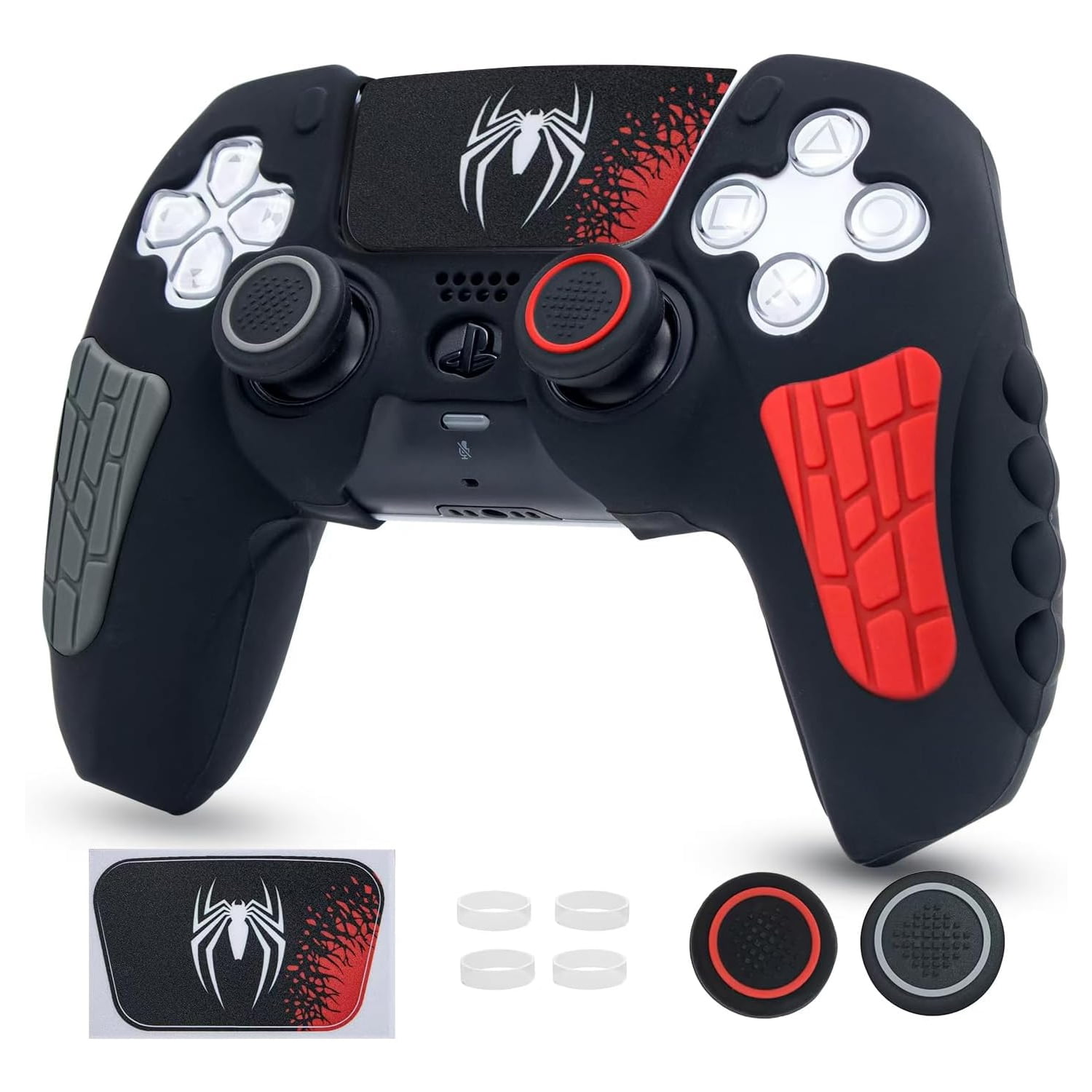 Genérico - Funda Para Controlador De Playstation 5, Funda De Silicona Antideslizante Para El Mando De Ps5 Con Tapones Para El Pulgar, Protectores Para El Joystick Y Adhesivo Envolvente Para La Funda-negro