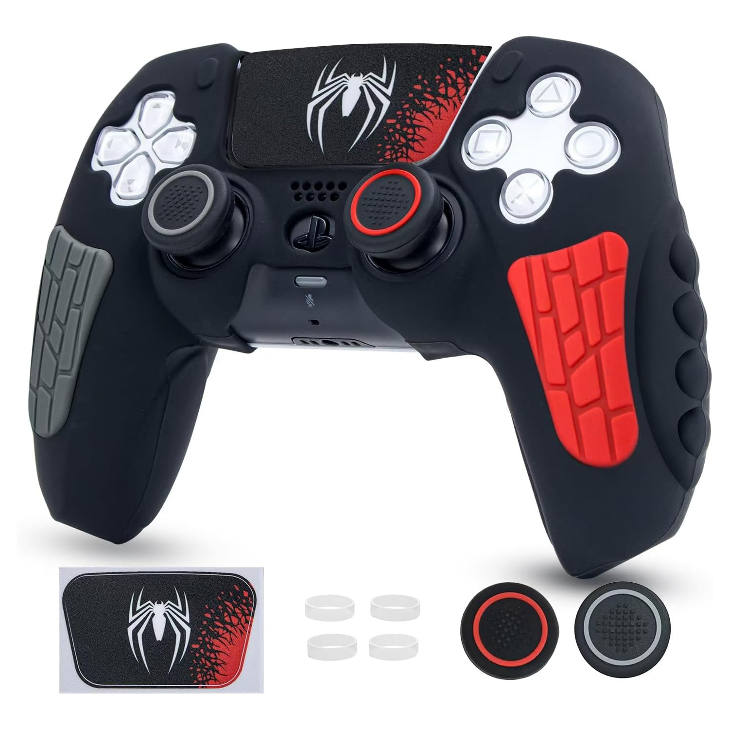 Genérico - Funda Para Controlador De Playstation 5, Funda De Silicona Antideslizante Para El Mando De Ps5 Con Tapones Para El Pulgar, Protectores Para El Joystick Y Adhesivo Envolvente Para La Funda-Negro