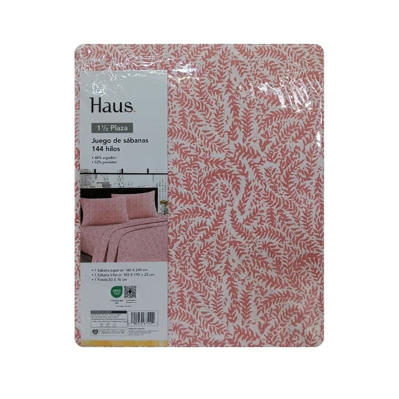 Haus - Juego De Sábanas Rosa 1.5 Plaza 144 Hilos 48% Algodón
