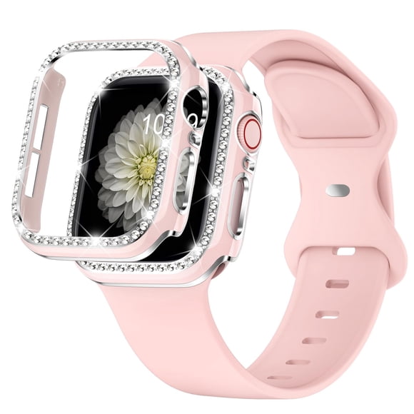 Correa de reloj XYF compatible con Apple de 38 mm con funda protectora rosa