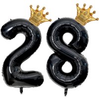 Globo Florisland Para 28 Cumpleaños, Negro, 40 Pulgadas Con Corona Dorada