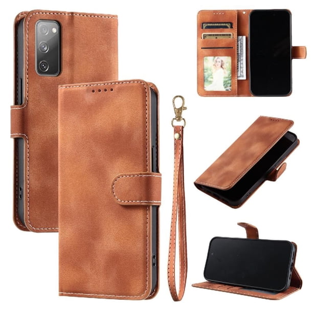 Funda Cartera para Samsung Galaxy S20 FE Tapa con Ranuras, Soporte y Correa Marrón